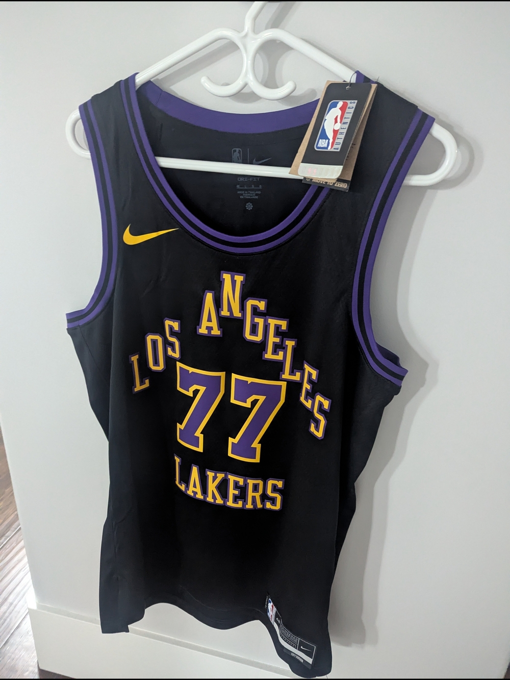 Nike Black Los Angeles Lakers #77 Jersey with Purple and Gold Accents